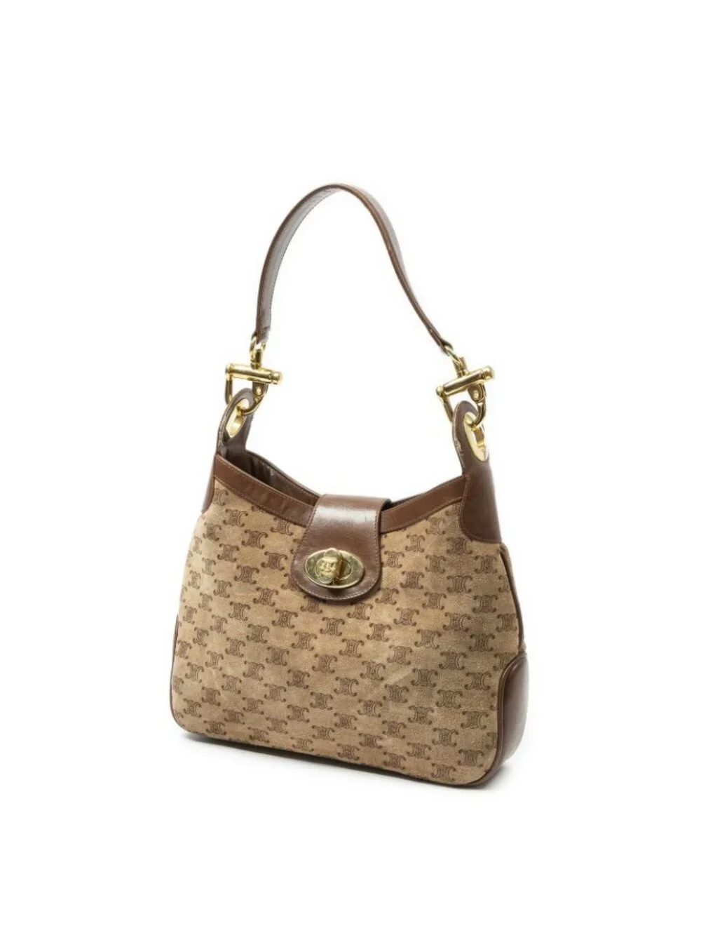 Celine Turnlock Hobo Brown Macadam Suede